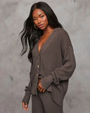 Find The Calm Front Button Textured Knit Cardigan