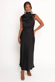 Anabelle Halter Neck Lace Maxi Dress Black