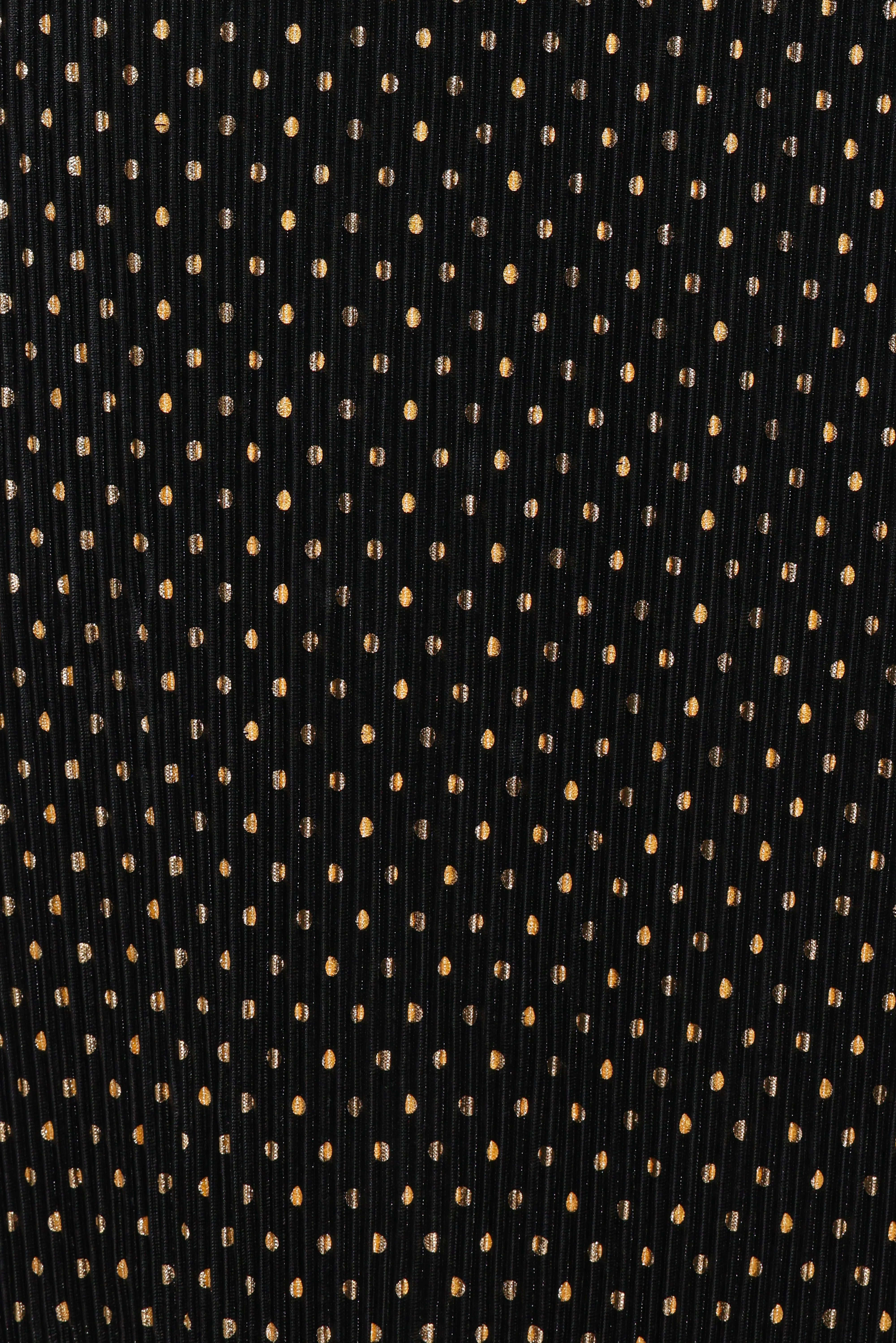 Melody Plisse Halter Maxi Dress Black Gold Polka Dot
