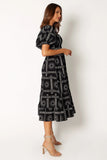 Soliel Puff Sleeve Midi Dress Black Tan