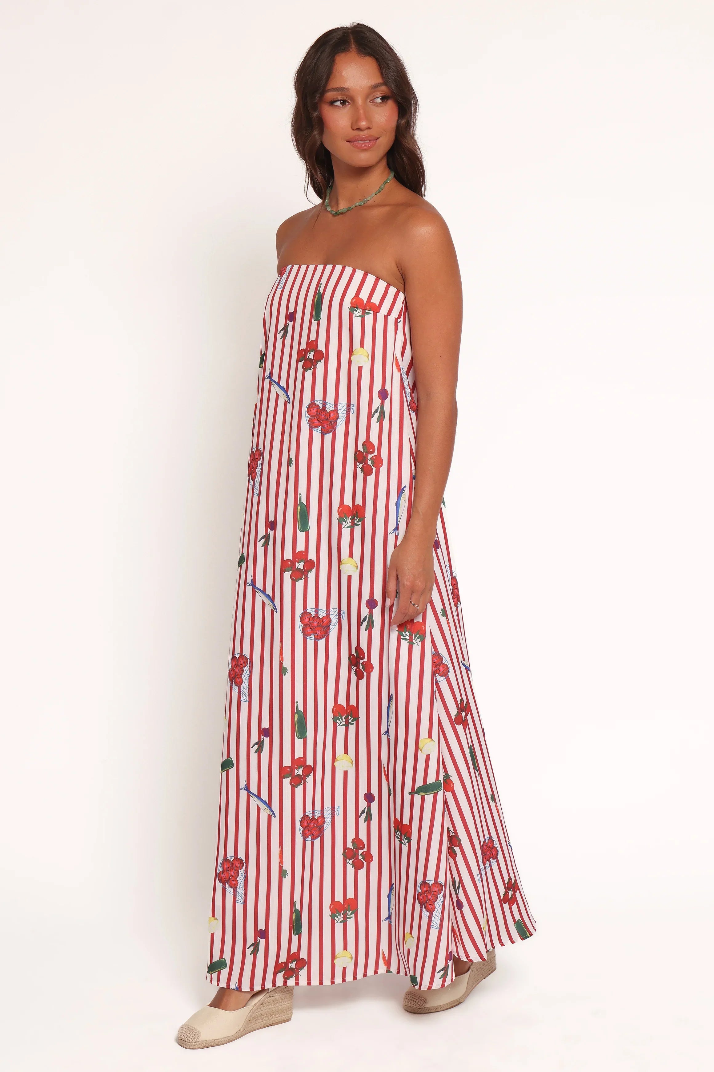 Soph Strapless Maxi Dress Red Picnic Stripe