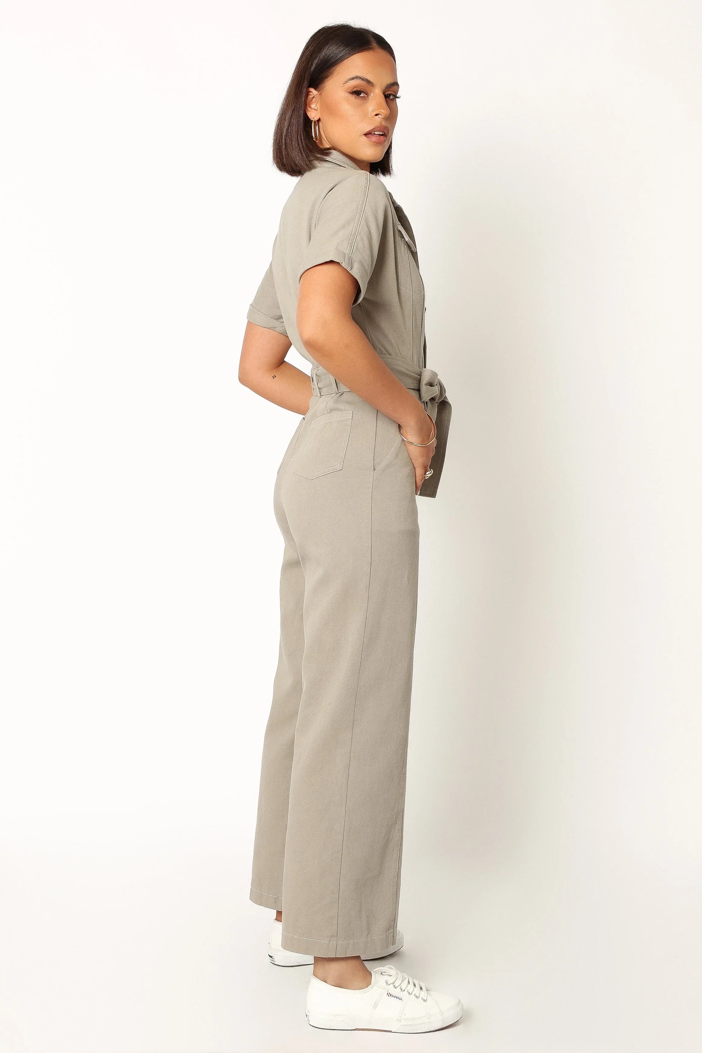 Demi Contrast Stitch Jumpsuit Olive