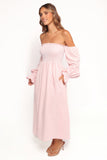 Domenica Shirred Long Sleeve Midi Dress Pink
