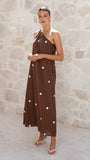 Nasira One Shoulder Maxi Dress Chocolate White Polka Dot
