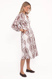 Lira Long Sleeve Midi Dress Brown Print