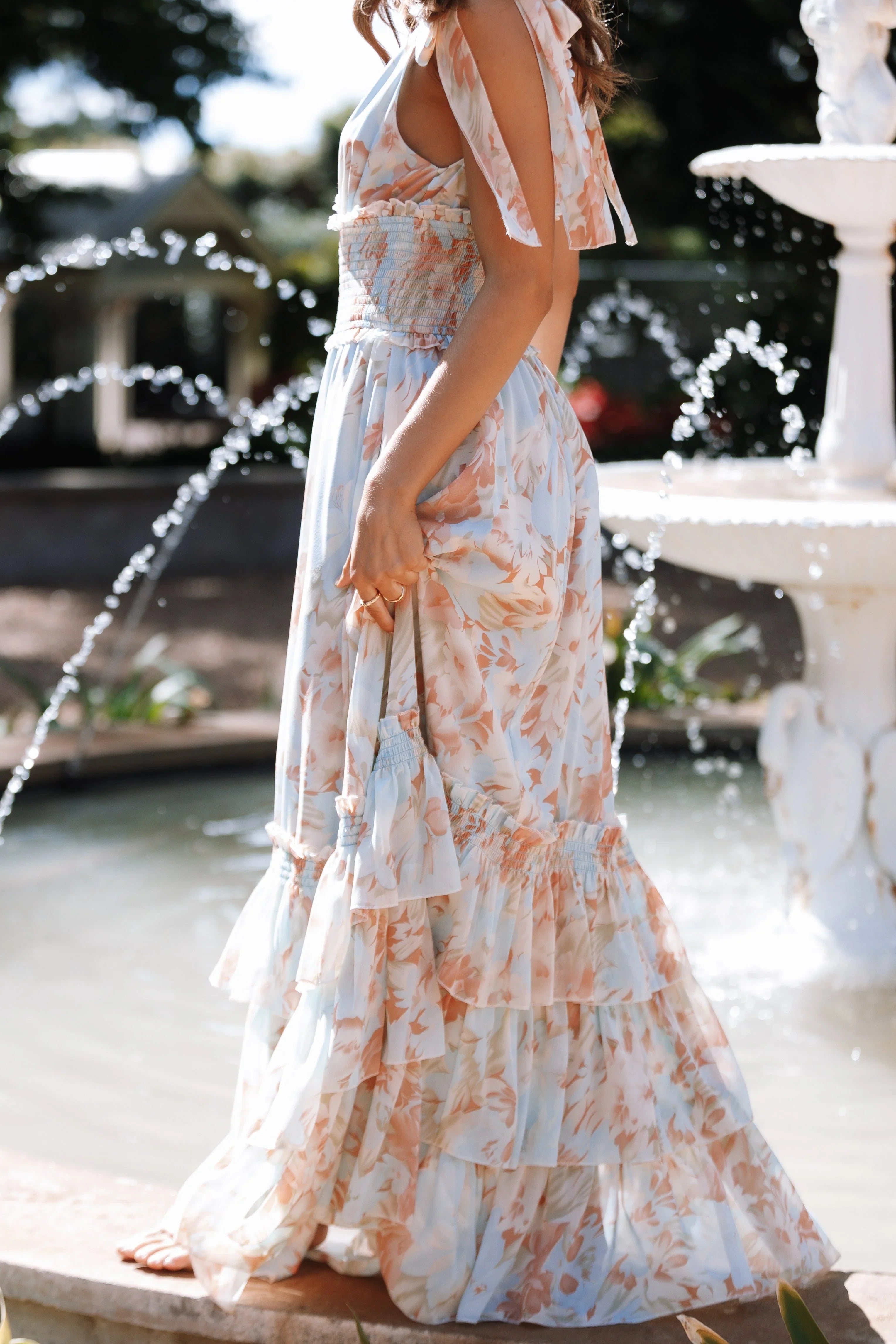 Christabel Tiered Maxi Dress Blue Floral