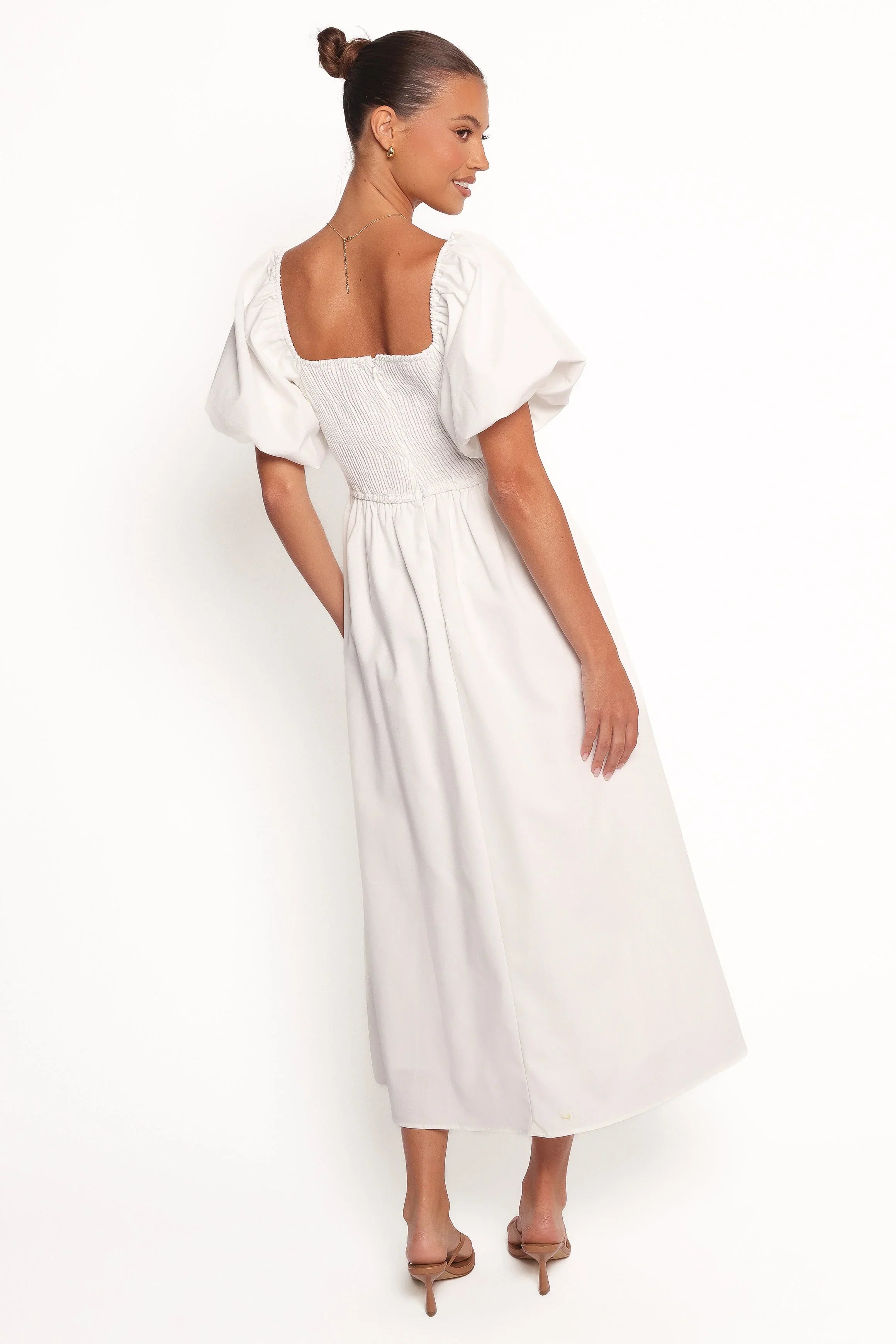Clo Puff Sleeve Midi Dress White