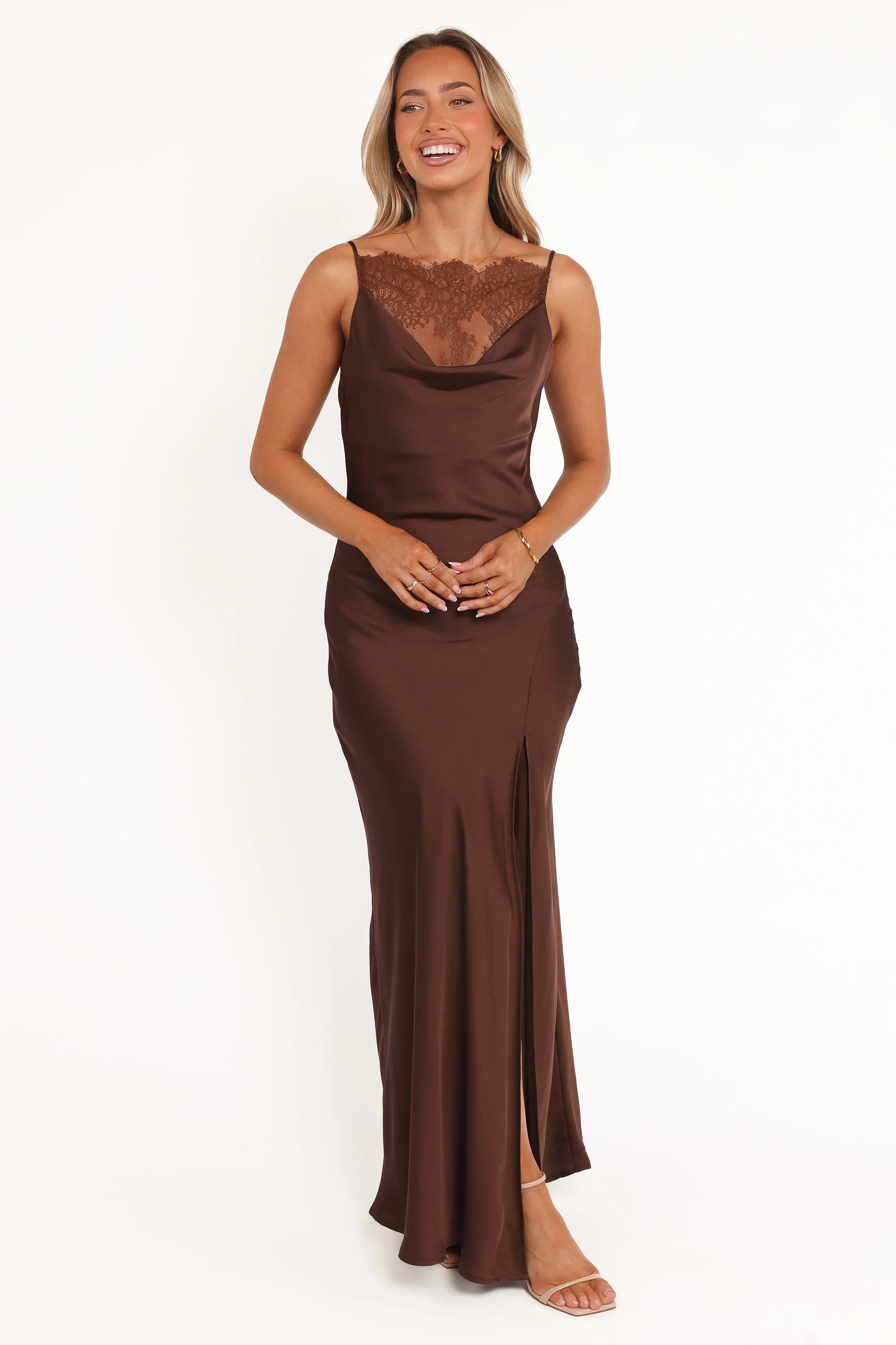 Evana Lace Maxi Dress Brown