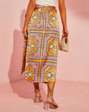 Manique Satin Printed Side Tie Midi Skirt