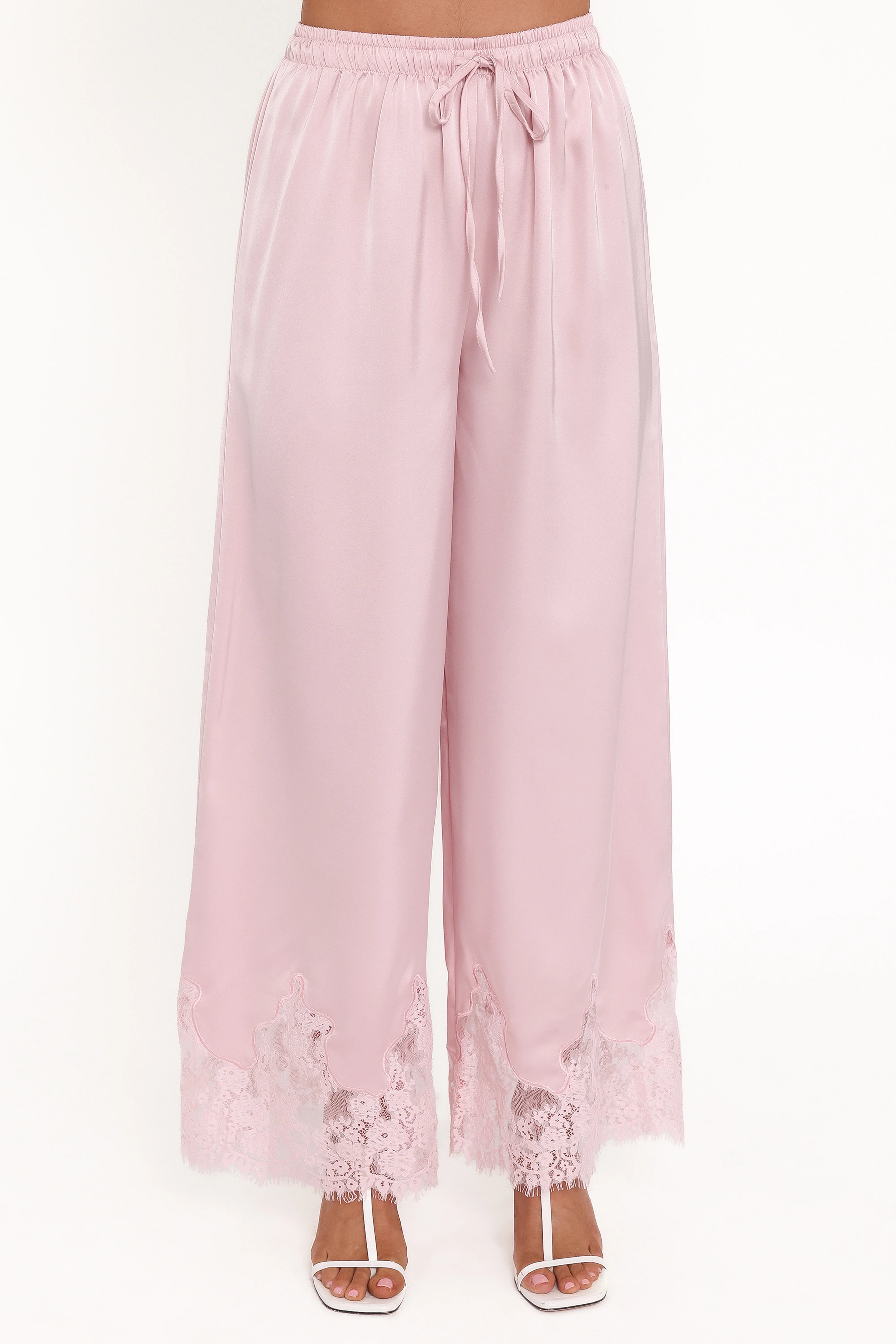 Viola Drawstring Wide Leg Pant Pale Pink