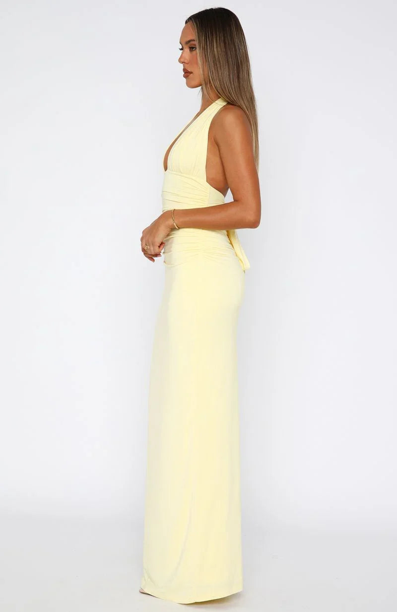 Say What You Feel Halter Maxi Dress Lemon