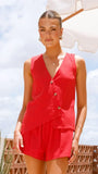 Gallia Asymmetrical Top and Shorts Set Red