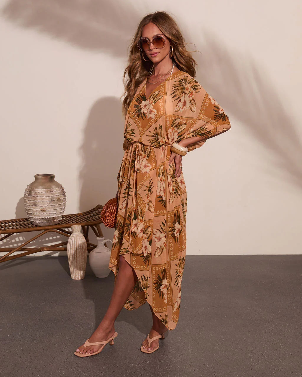 Shoreline Haze Printed Kaftan Cover Up Maxi Dress