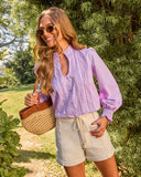 Lahela Pleated Cotton Eyelet Button Down Top
