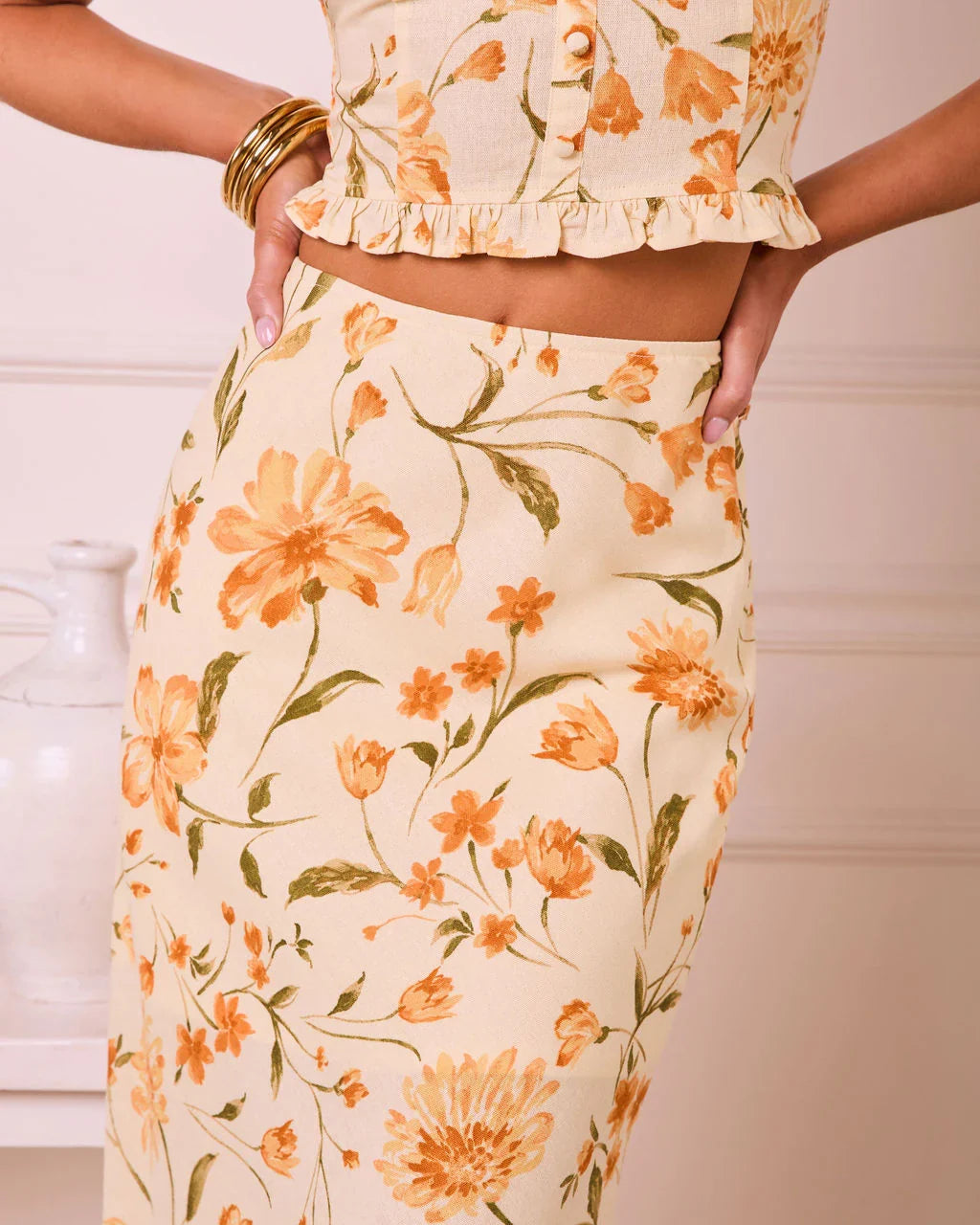 Veloura Floral Linen Maxi Skirt