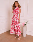 Marlisse Pleated Floral Halter Neck Maxi Dress