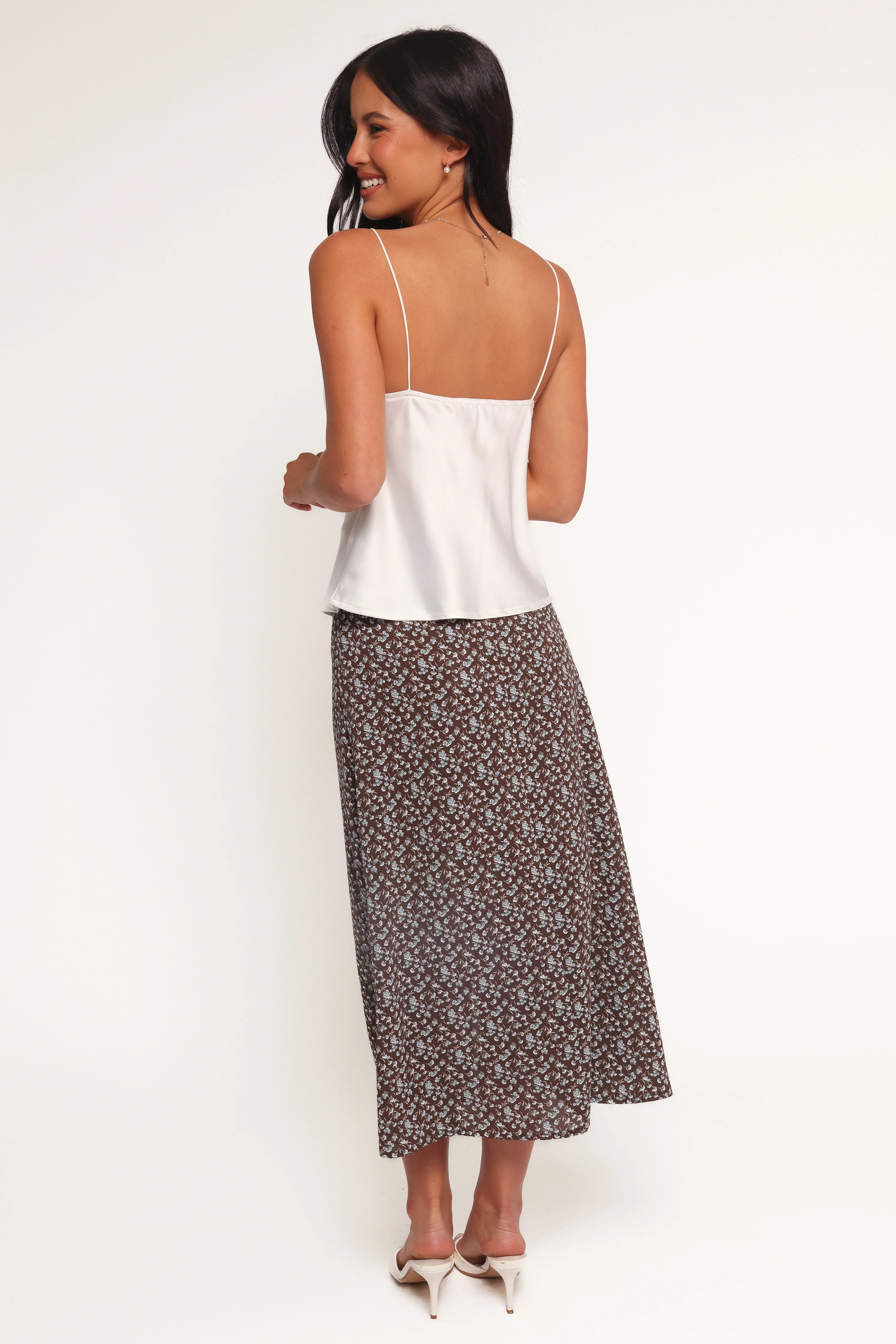 Willow Midi Skirt Brown Blue Floral