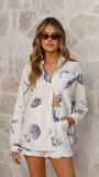 Candelaria Button Up Shirt and Shorts Set Shell Print
