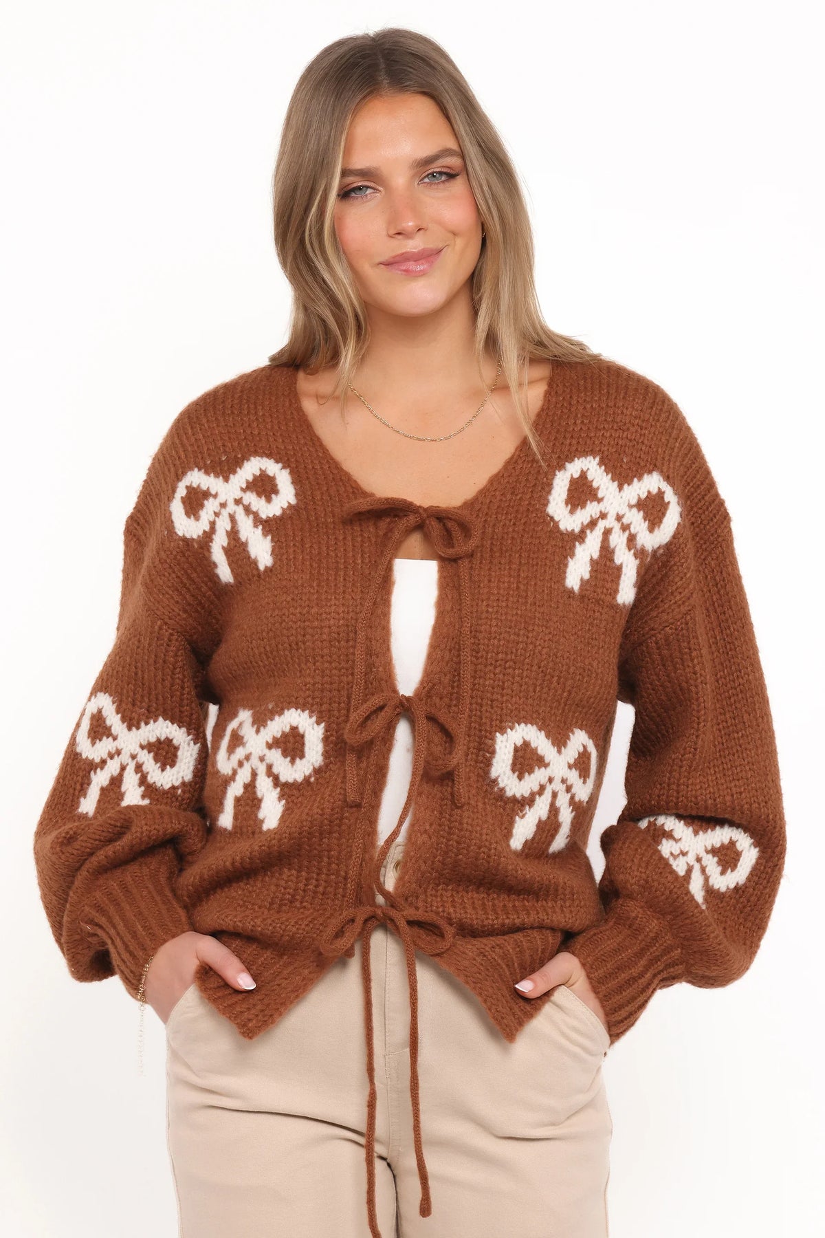 Vienna Bow Cardigan Camel