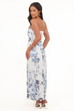 Tamira Strapless Midi Dress Blue Floral