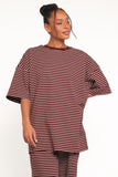 Wilda Oversized Tee Burgundy Cream Stripe