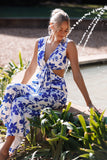 Lulu Wrap Front Jumpsuit Blue Floral