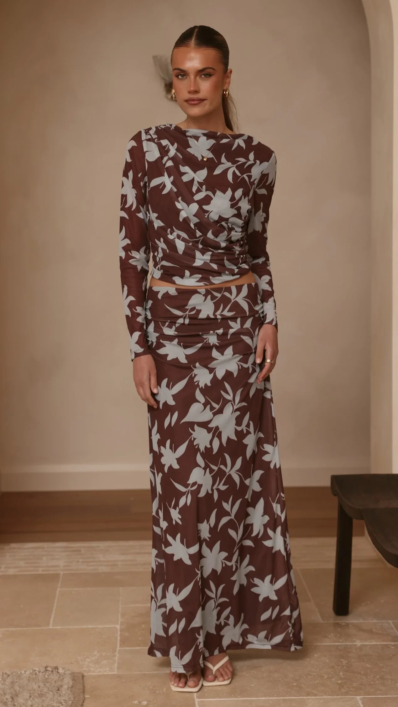 Ellita Maxi Skirt Chocolate Blue Print