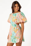 Natalie Puff Sleeve Mini Dress Coral Print