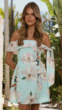 Halen Off Shoulder Mini Dress Aqua White Floral