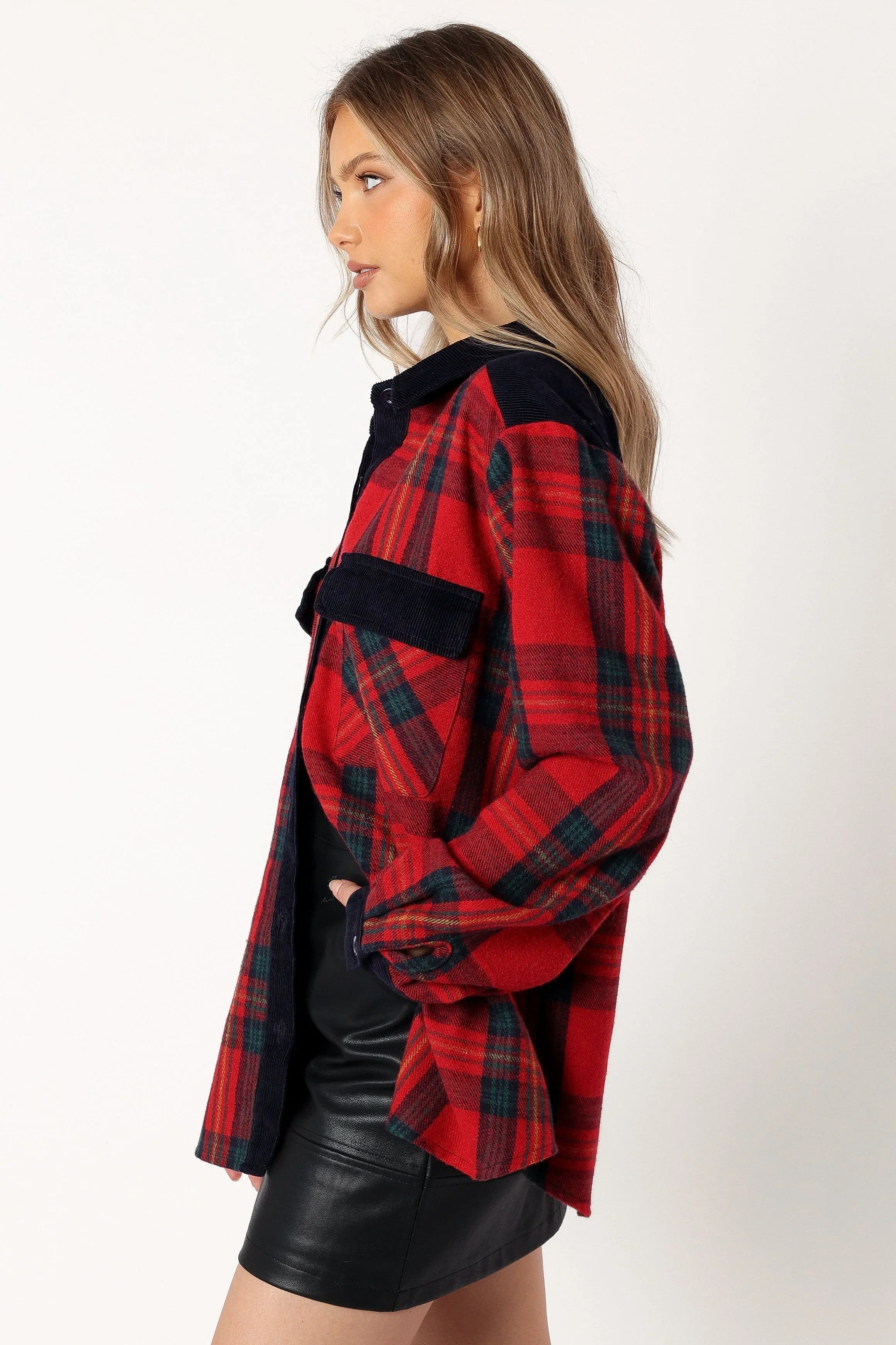 Lucille Plaid Shacket Red Navy