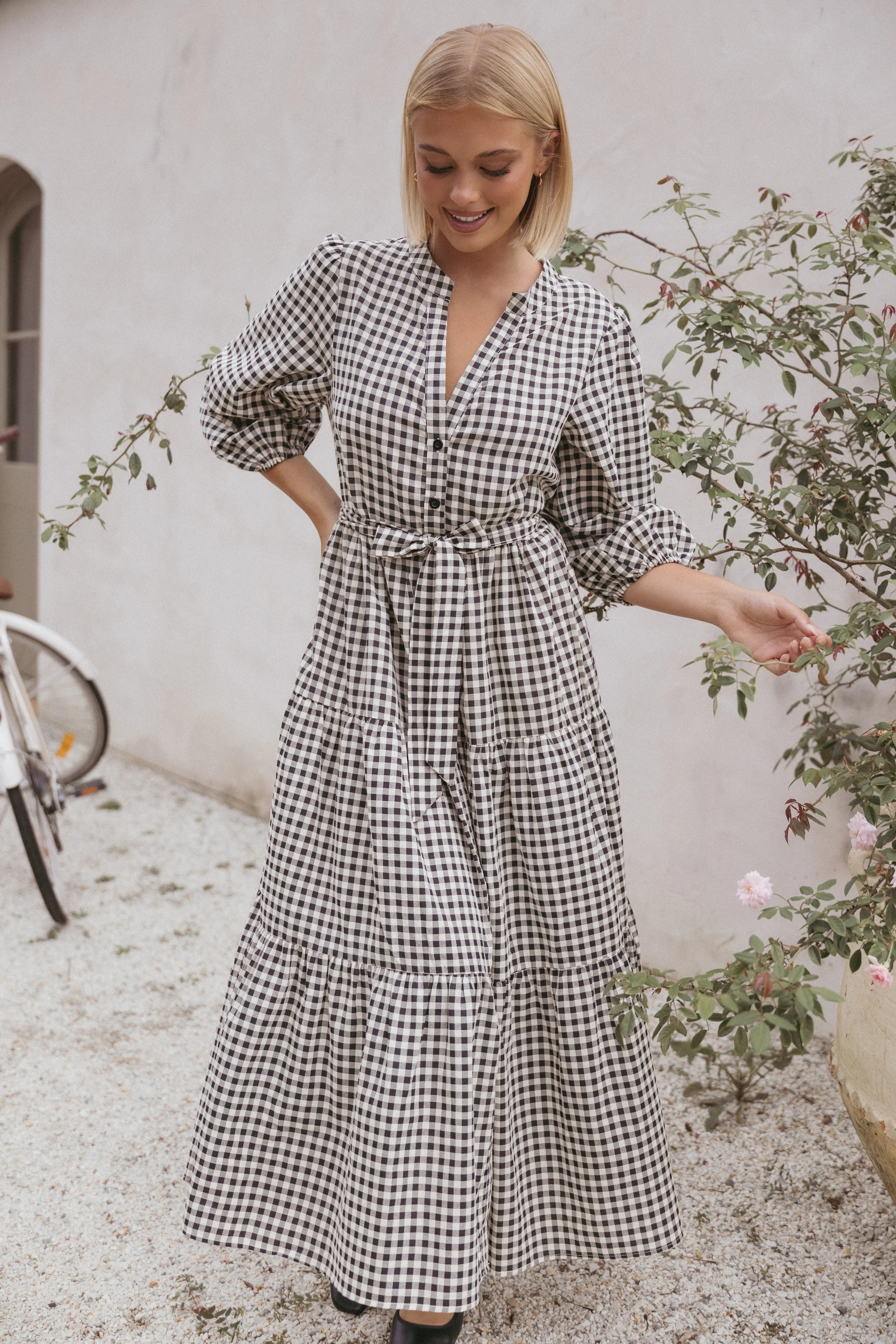 Dixon Maxi Dress Black Cream Gingham