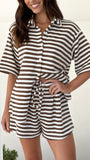 Romi Shirt and Shorts Set Brown Stripe
