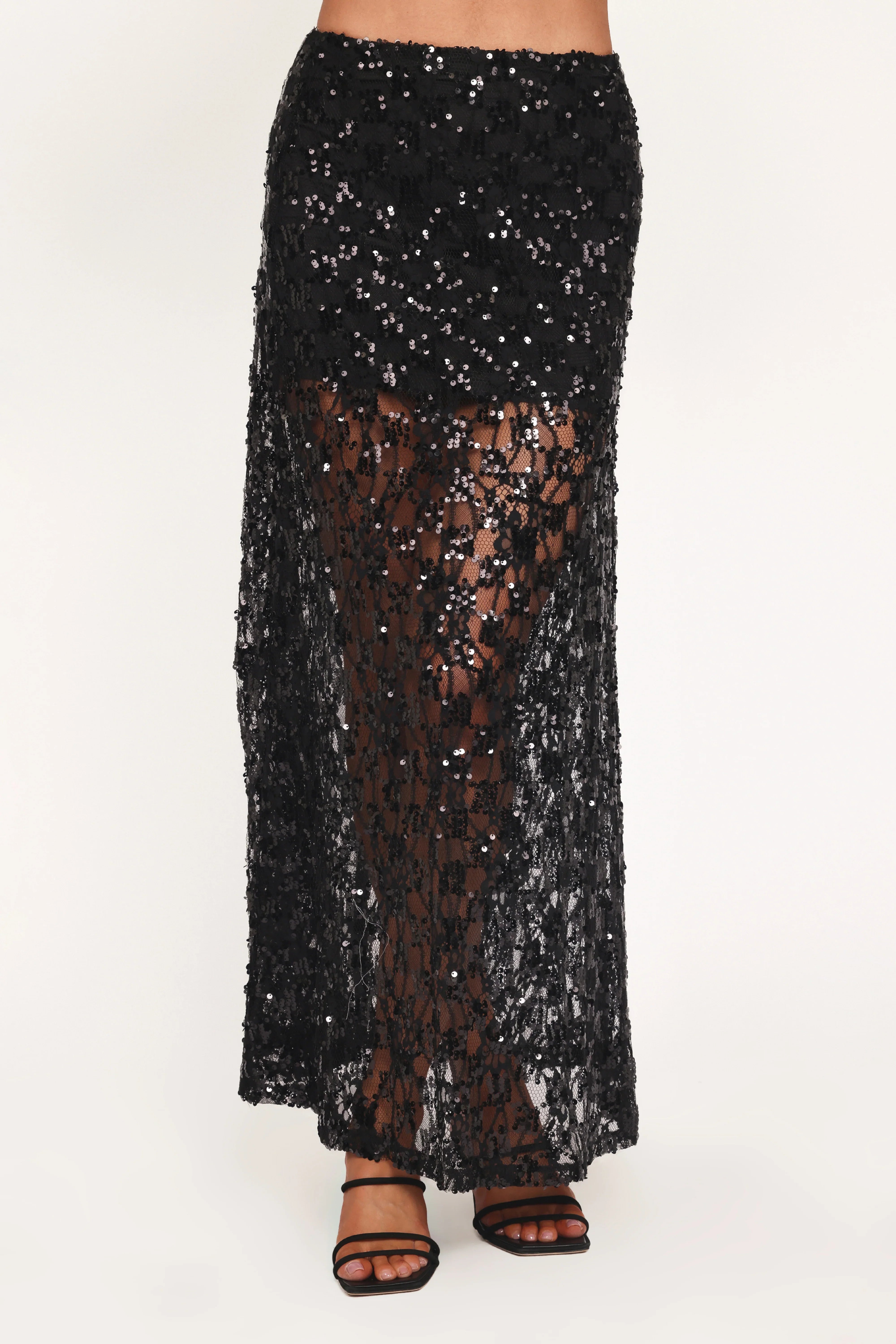Yonder Sheer Panel Lace Maxi Skirt Black