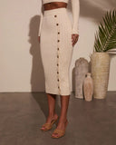Morning Tide Ribbed Side Button Maxi Skirt