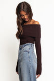 Inora Off Shoulder Knit Top Chocolate