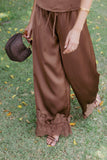 Viola Drawstring Wide Leg Pant Chocolate