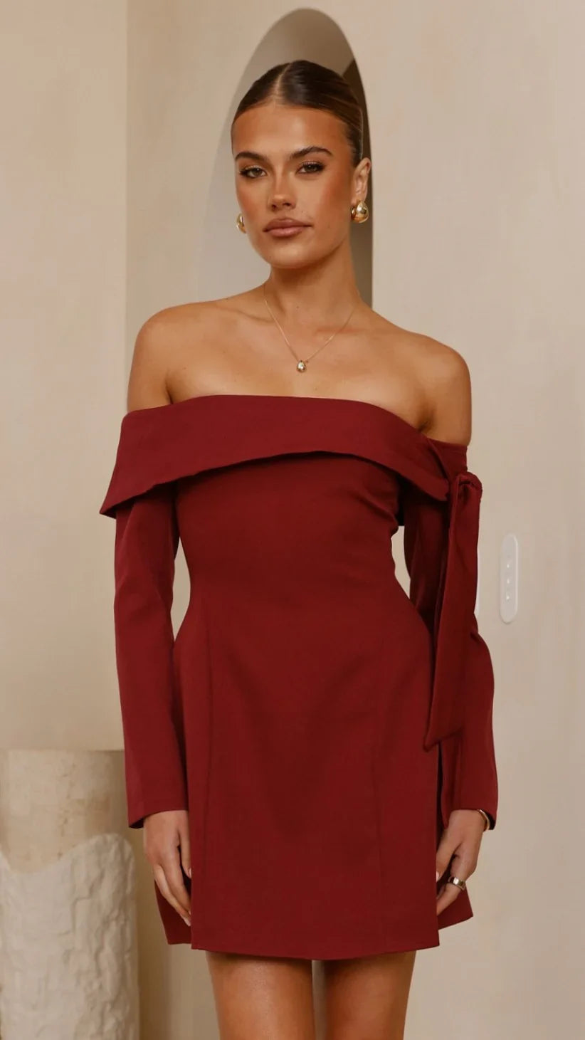 Halen Long Sleeve Mini Dress Wine