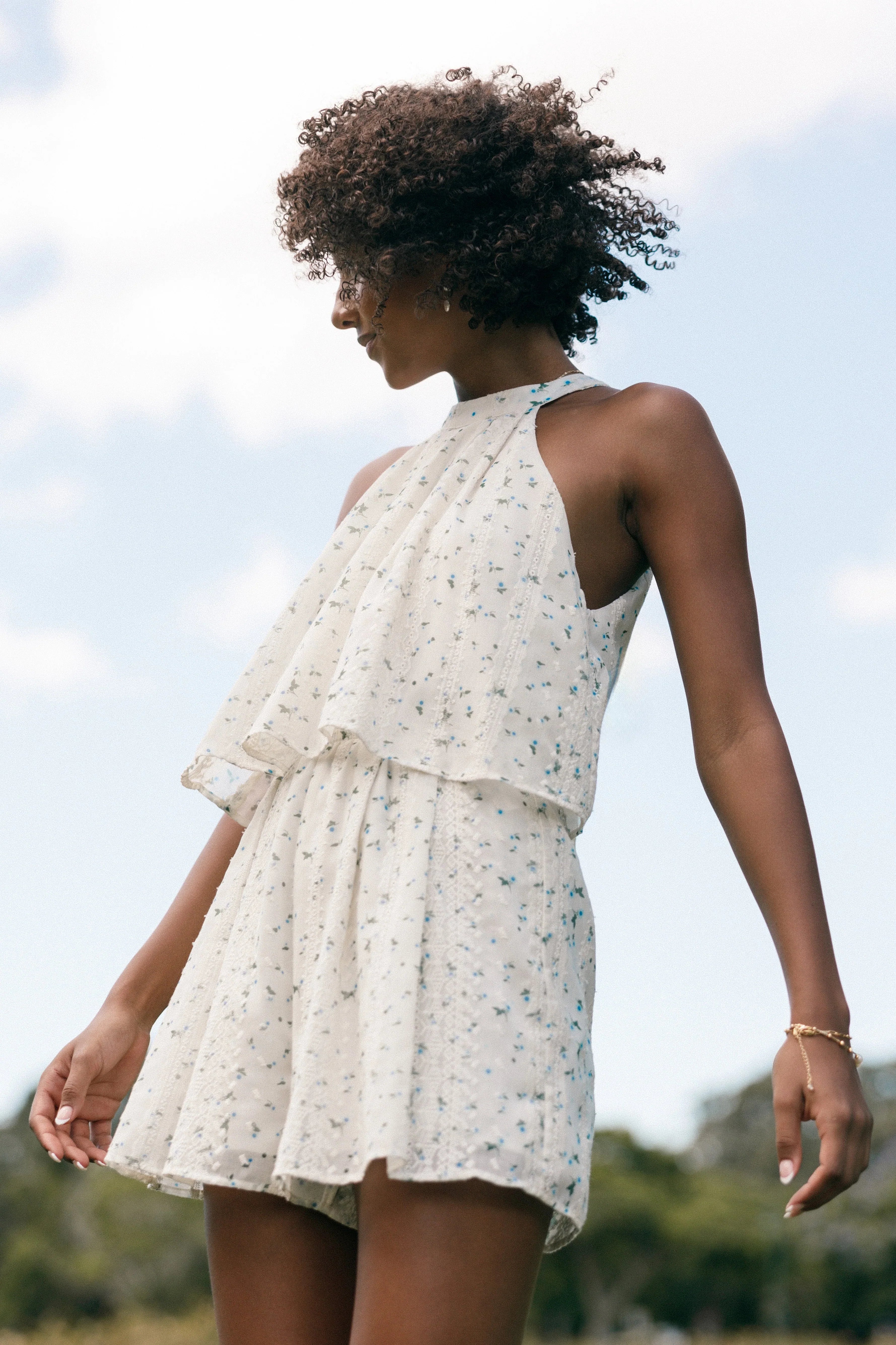 Mindy Halterneck Romper Blue Floral