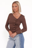 Ethel Asymmetrical Knit Top Chocolate