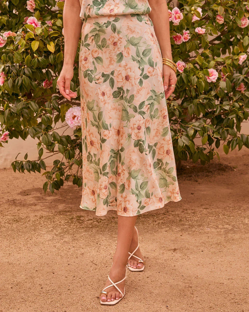 Garden Affair Floral Satin Midi Skirt