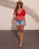 Kinslee Plunging Neckline Paisley Bandana Print Peplum Top