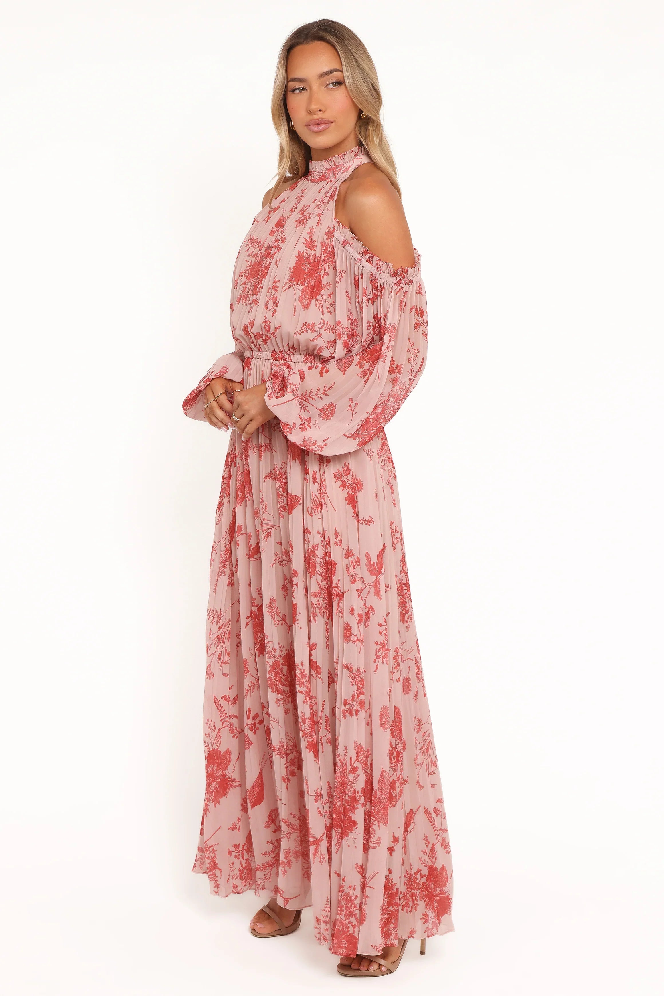 Hilary Pleated Maxi Dress Red Floral