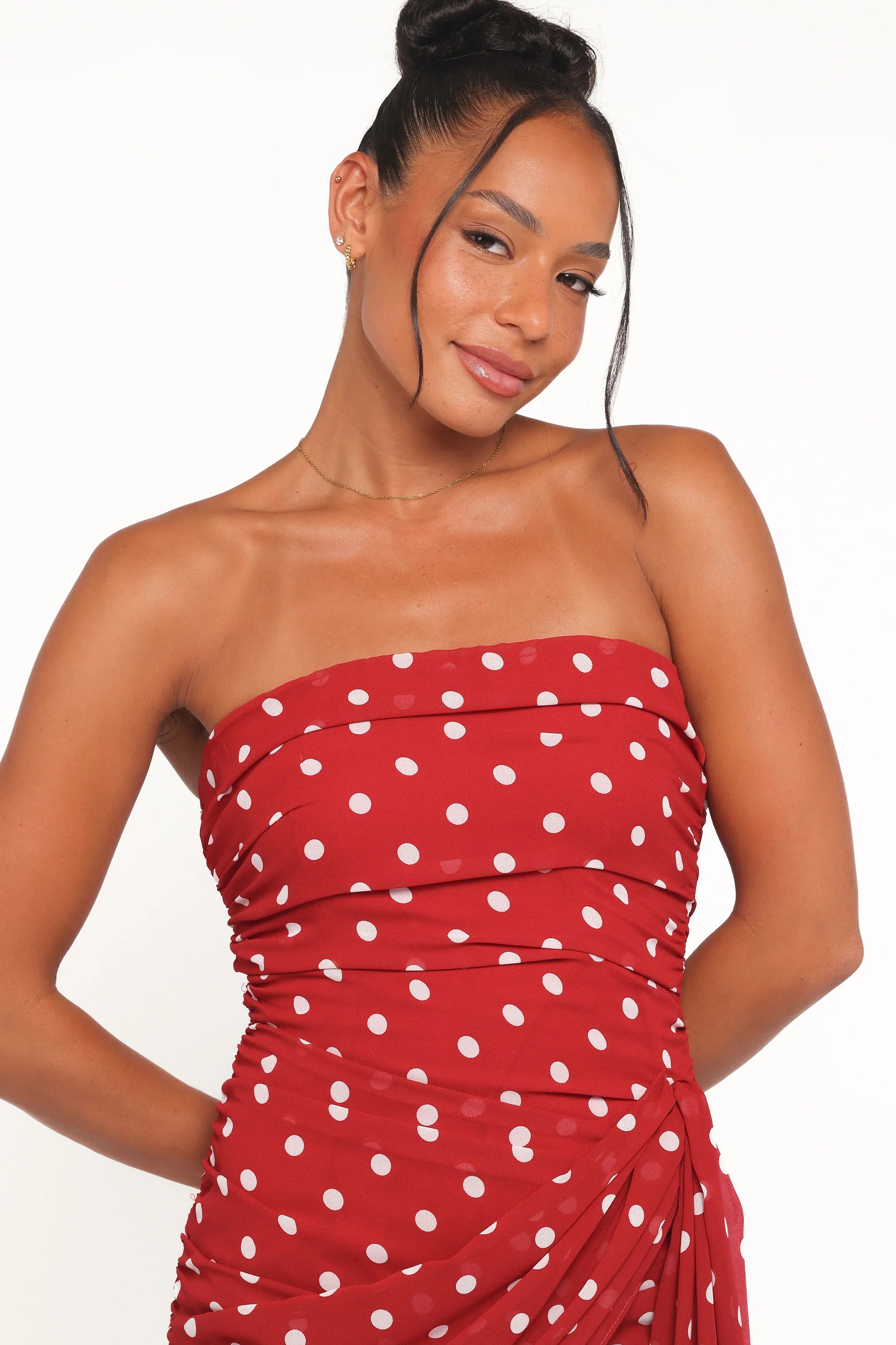 Kristen Strapless Mini Dress Red Polka Dot