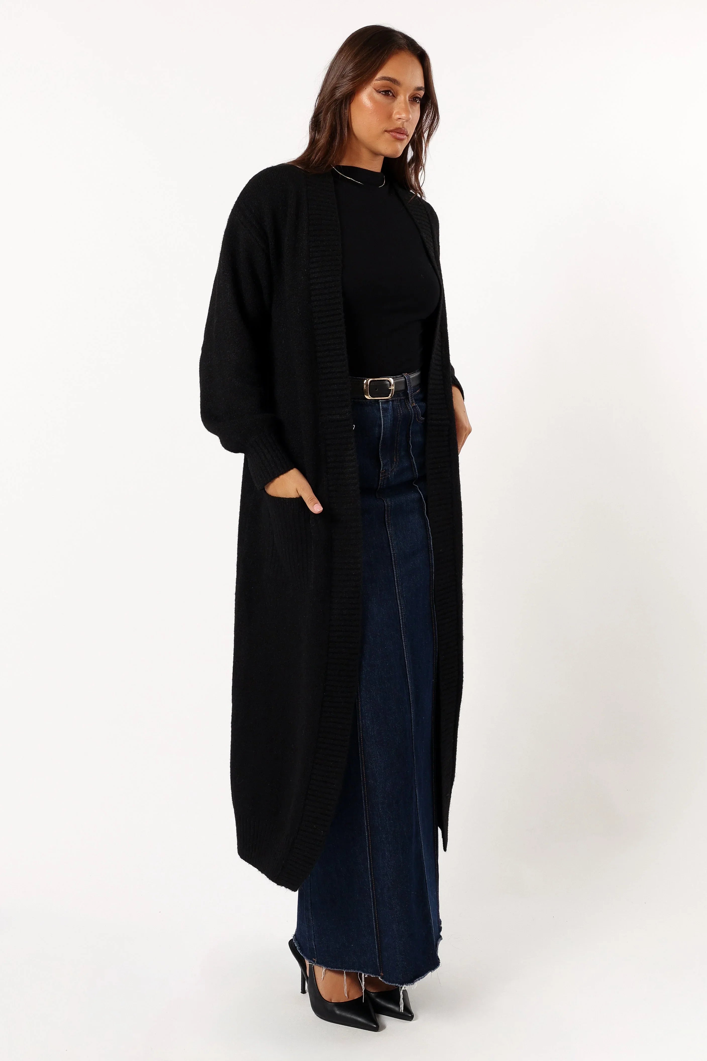 Nicolette Open Front Long Cardigan Black
