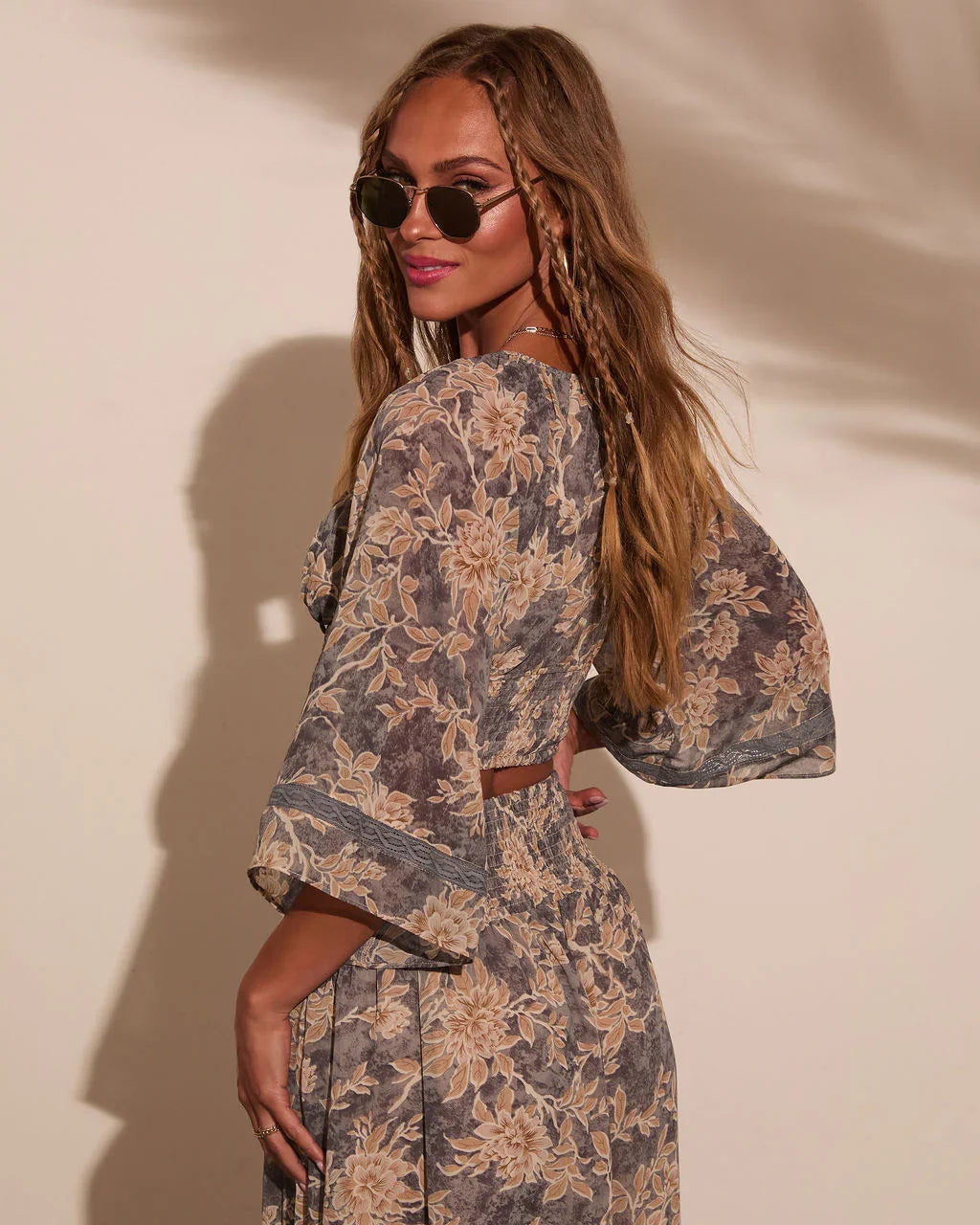 Moonlit Bloom Bust Tie Peasant Top