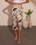 Neela Abstract Wrap Tie Cover Up Midi Skirt