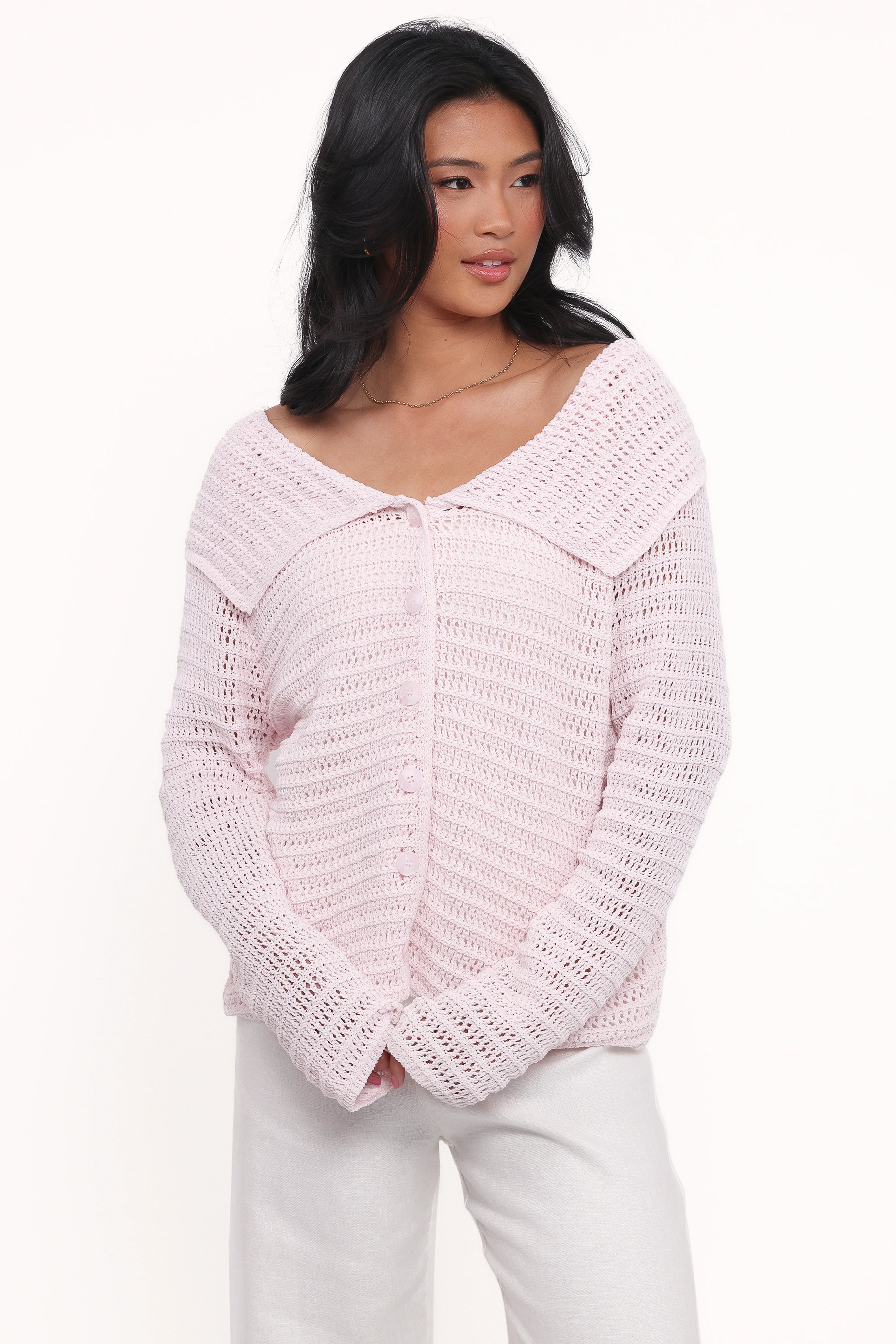 Lyra Large Collar Cardigan Pale Pink