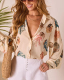 Ocean Whisper Sea Life Print Button Up Top