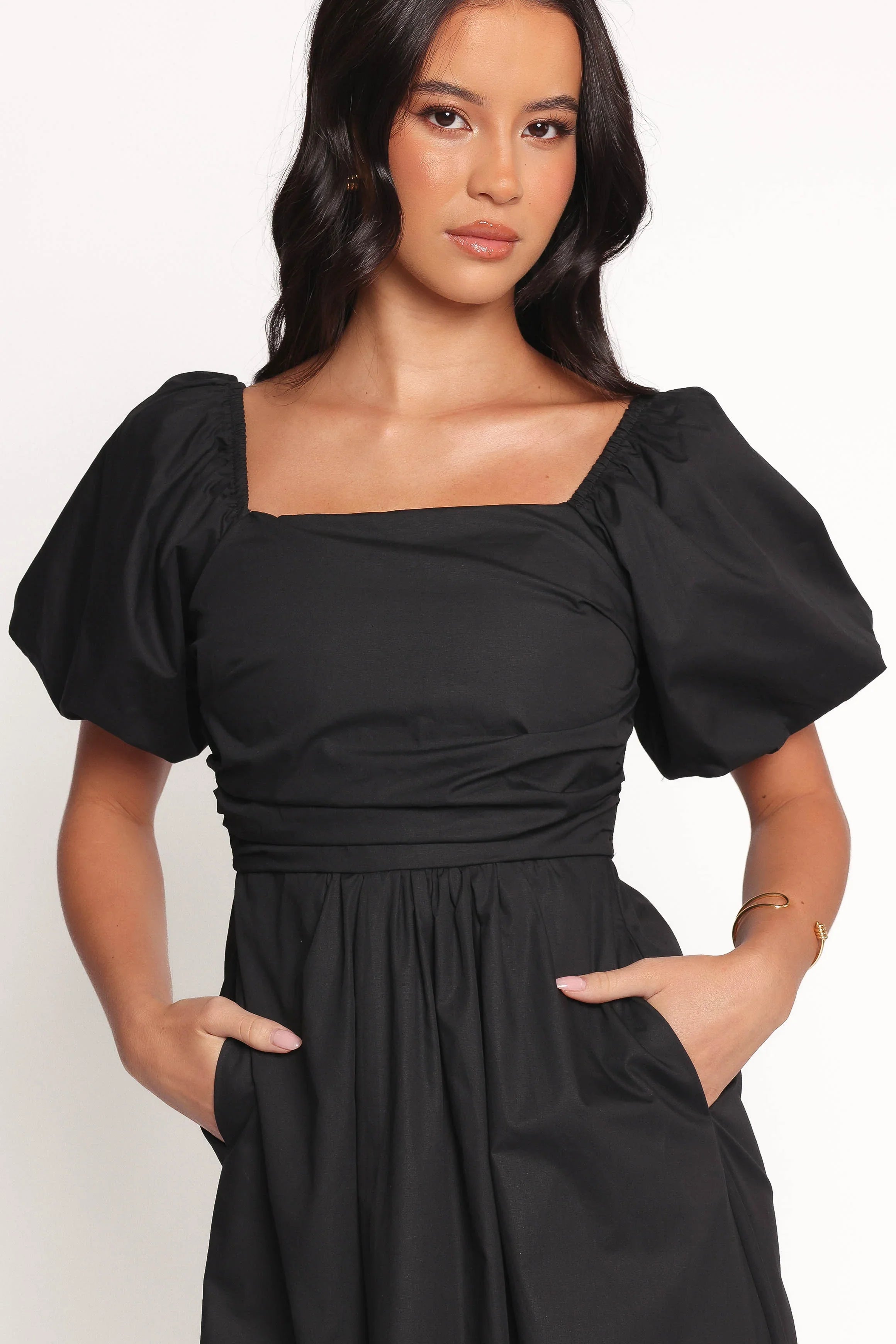 Clo Puff Sleeve Midi Dress Black