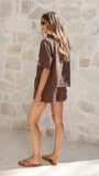 Loretta Button Up Shirt and Shorts Set Chocolate